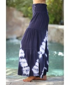 Ananda's Collection | Blue & White Abstract Button-Accent Wide-Leg Palazzo Pants - Women -Ananda's Collection Shop zu103616750 alt 2 tm1645815218