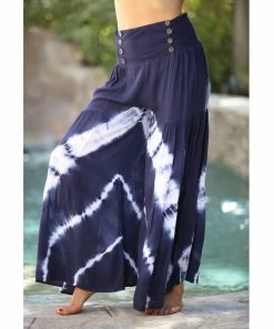 Ananda's Collection | Blue & White Abstract Button-Accent Wide-Leg Palazzo Pants - Women -Ananda's Collection Shop zu103616750 alt 3 tm1645815218