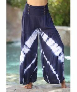 Ananda's Collection | Blue & White Abstract Button-Accent Wide-Leg Palazzo Pants - Women -Ananda's Collection Shop zu103616750 alt 4 tm1645815218