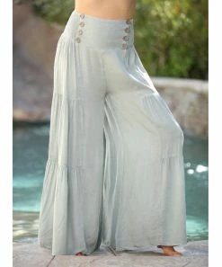 Ananda's Collection | Sage Button-Accent Wide-Leg Palazzo Pants - Women -Ananda's Collection Shop zu103619504 alt 1 tm1645815218