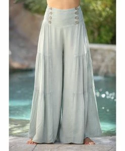Ananda's Collection | Sage Button-Accent Wide-Leg Palazzo Pants - Women -Ananda's Collection Shop zu103619504 alt 2 tm1645815218