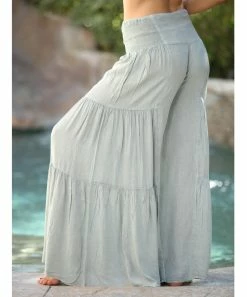 Ananda's Collection | Sage Button-Accent Wide-Leg Palazzo Pants - Women -Ananda's Collection Shop zu103619504 alt 4 tm1645815218