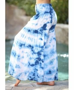 Ananda's Collection | Turquoise Tie-Dye Button-Accent Wide-Leg Palazzo Pants - Women -Ananda's Collection Shop zu103627019 alt 4 tm1645815218