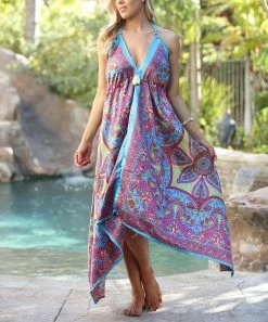 Ananda's Collection | Blue & Pink Paisley Halter Handkerchief Dress - Women -Ananda's Collection Shop zu103996894 alt 2 tm1646786116