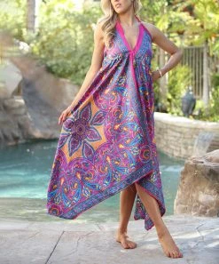 Ananda's Collection | Pink & Blue Paisley Halter Handkerchief Dress - Women -Ananda's Collection Shop zu103996900 alt 1 tm1646786116