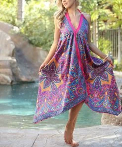 Ananda's Collection | Pink & Blue Paisley Halter Handkerchief Dress - Women -Ananda's Collection Shop zu103996900 alt 2 tm1646786116