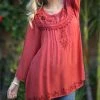 Ananda's Collection | Rust Embroidered Button-Accent Long-Sleeve Tunic - Women & Plus