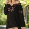 Ananda's Collection | Black Floral Embroidered Long-Sleeve Tunic - Women & Plus