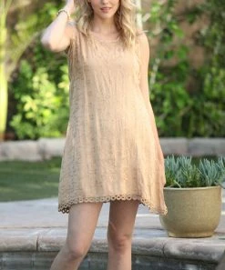 Ananda's Collection | Beige Embroidered Sleeveless Dress - Plus -Ananda's Collection Shop zu105996952 alt 3 tm1653402882