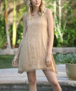 Ananda's Collection | Beige Embroidered Sleeveless Dress - Plus