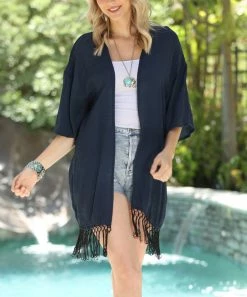 Ananda's Collection | Navy Fringe-Hem Kimono - Women & Plus -Ananda's Collection Shop zu106020489 alt 4 tm1653402882