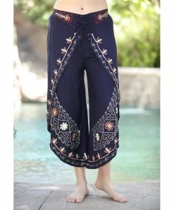 Ananda's Collection | Navy Embroidered Split Elastic-Waist Crop Pants - Women -Ananda's Collection Shop zu106021407 alt 2 tm1653402882