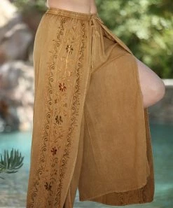 Ananda's Collection | Brown Embroidered Split Elastic-Waist Pants - Women