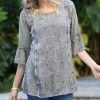 Ananda's Collection | Gray Embroidered Three-Quarter Sleeve Tunic - Women -Ananda's Collection Shop zu106025458 main tm1653402882