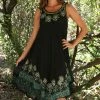 Ananda's Collection | Black & Green Floral Embroidered Shift Dress - Women