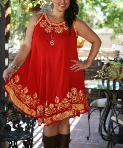 Ananda's Collection | Red & Gold Paisley Embroidered Sleeveless Dress - Women