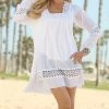 Ananda's Collection | White Crochet-Accent Cover-Up - Women