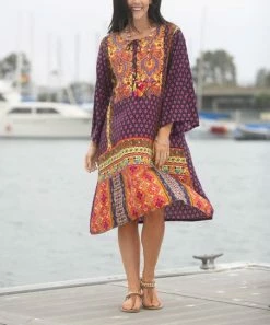 Ananda's Collection | Gold & Black Patchwork Long-Sleeve Shift Dress - Women