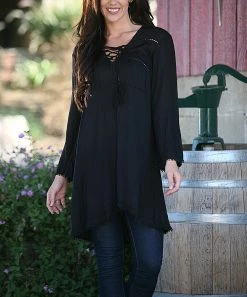 Ananda's Collection | Black Lace-Up Tunic - Women -Ananda's Collection Shop zu40962481 alt 3 tm1471115254
