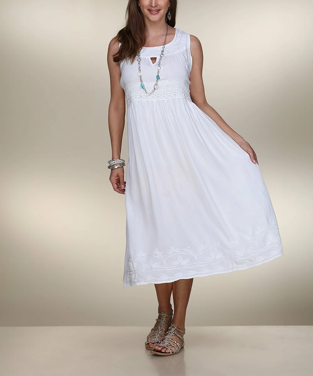 Ananda's Collection | White Semi-Sheer Lace Keyhole Dress - Women 5 Ananda's Collection | White Semi-Sheer Lace Keyhole Dress - Women - Image 3