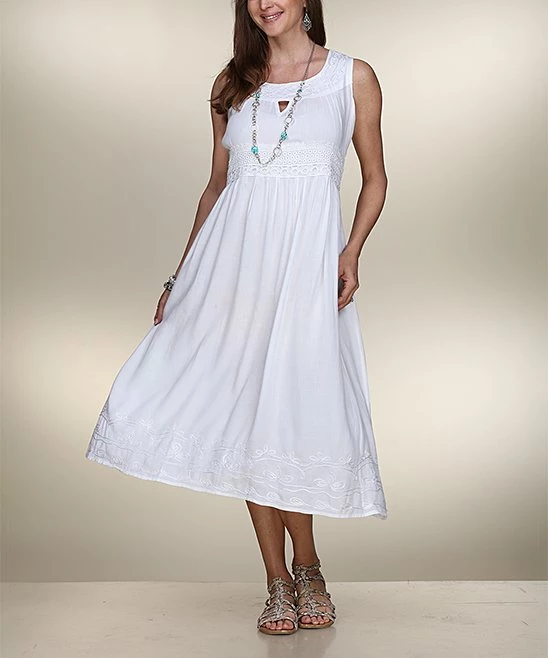 Ananda's Collection | White Semi-Sheer Lace Keyhole Dress - Women 4 Ananda's Collection | White Semi-Sheer Lace Keyhole Dress - Women - Image 2