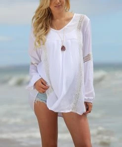 Ananda's Collection | White Crochet-Accent Long-Sleeve Tunic - Women -Ananda's Collection Shop zu47373864 alt 4 tm1492622815