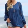 Ananda's Collection | Denim Blue Crochet-Inlay Pleated Swing Tunic - Women -Ananda's Collection Shop zu47373879 main tm1492562615
