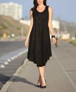 Ananda's Collection | Black Embroidered Paisley Semi-Sheer Shift Dress - Women