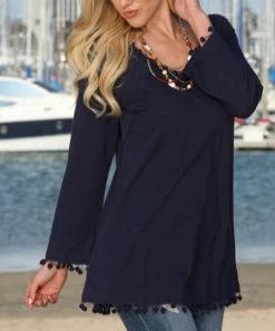 Ananda's Collection | Navy Pom-Pom Trim Tunic - Women