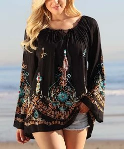 Ananda's Collection | Black Embroidered Tassel-Tie Tunic - Women -Ananda's Collection Shop zu55604966 alt 3 tm1519852561