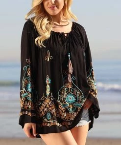 Ananda's Collection | Black Embroidered Tassel-Tie Tunic - Women -Ananda's Collection Shop zu55604966 alt 4 tm1519852561