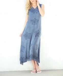 Ananda's Collection | Denim Blue Floral-Accent V-Neck Maxi Dress - Women 8 Ananda's Collection | Denim Blue Floral-Accent V-Neck Maxi Dress - Women -Ananda's Collection Shop zu56766583 alt 2 tm1523644275