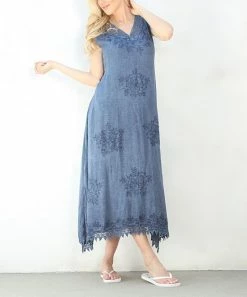 Ananda's Collection | Denim Blue Floral-Accent V-Neck Maxi Dress - Women 9 Ananda's Collection | Denim Blue Floral-Accent V-Neck Maxi Dress - Women -Ananda's Collection Shop zu56766583 alt 3 tm1523644275