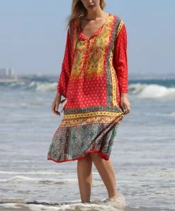 Ananda's Collection | Red & Yellow Patchwork Geometric Long-Sleeve Shift Dress - Women -Ananda's Collection Shop zu57326346 alt 3 tm1525368064