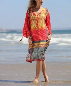 Ananda's Collection | Red & Yellow Patchwork Geometric Long-Sleeve Shift Dress - Women