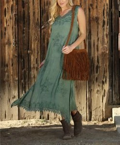 Ananda's Collection | Green Damask Maxi Dress - Women