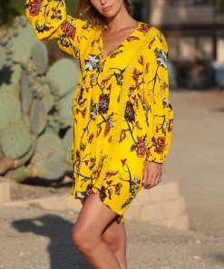 Ananda's Collection | Yellow & Red Floral Lace-Detail Hi-Low Dress - Women -Ananda's Collection Shop zu58372532 alt 2 tm1529429739