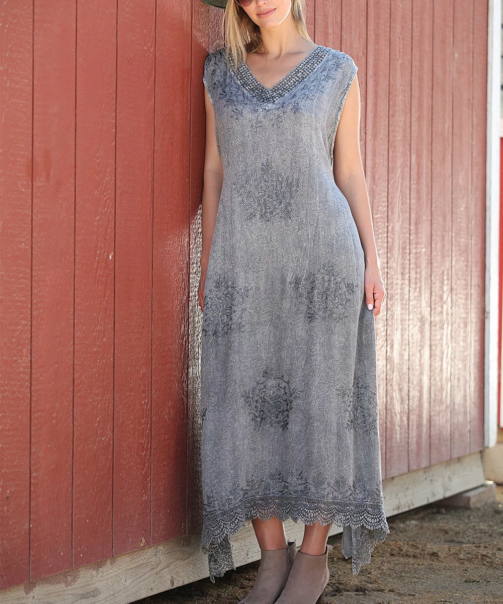 Ananda's Collection | Gray Embroidered Maxi Dress - Women 3 Ananda's Collection | Gray Embroidered Maxi Dress - Women