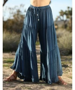 Ananda's Collection | Blue Tiered Tie-Waist Palazzo Pants - Women -Ananda's Collection Shop zu71088145 alt 4 tm1553013612