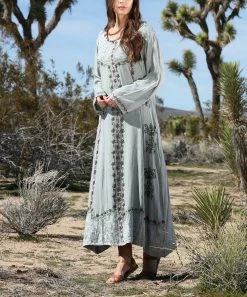 Ananda's Collection | Sage Embroidered Back-Tie Long-Sleeve Maxi Dress - Women