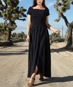 Ananda's Collection | Navy Front-Slit Boatneck Maxi Dress - Women -Ananda's Collection Shop zu71132094 alt 2 tm1552701696