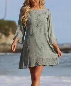 Ananda's Collection | Light Gray Snowflake Embroidered Shift Dress - Women