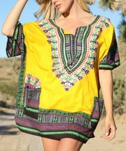 Ananda's Collection | Yellow & Purple Abstract Pocket Notch Neck Tunic Dress - Plus -Ananda's Collection Shop zu73591993 alt 2 tm1563300474