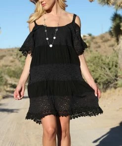 Ananda's Collection | Black Crochet-Accent Cold-Shoulder Shift Dress - Women 10 Ananda's Collection | Black Crochet-Accent Cold-Shoulder Shift Dress - Women -Ananda's Collection Shop zu73592001 alt 3 tm1563300363