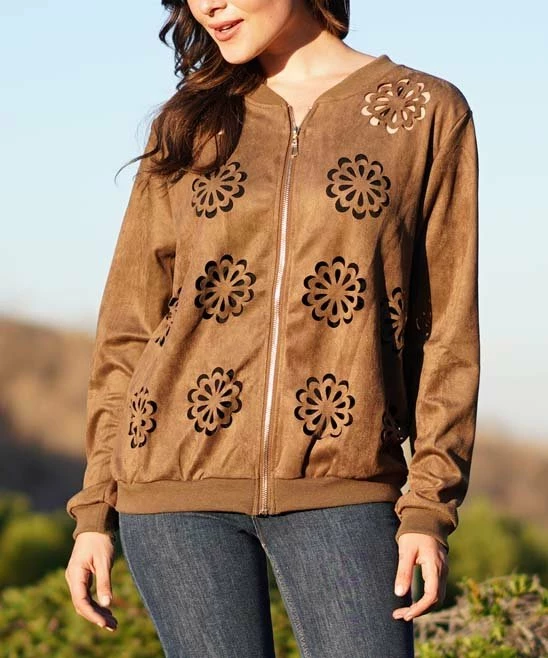 Ananda's Collection | Brown Floral Cutout Jacket - Women 4 Ananda's Collection | Brown Floral Cutout Jacket - Women - Image 2