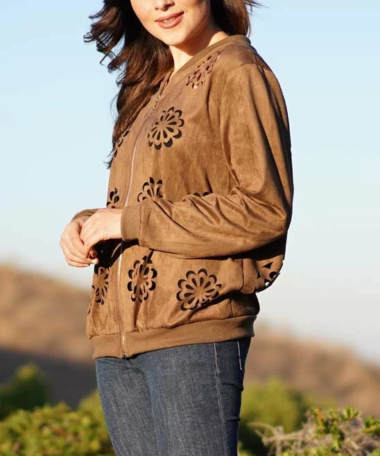 Ananda's Collection | Brown Floral Cutout Jacket - Women 5 Ananda's Collection | Brown Floral Cutout Jacket - Women - Image 3