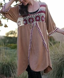 Ananda's Collection | Brown Geometric Crochet-Trim Shift Dress - Women