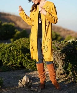 Ananda's Collection | Mustard Cutout Medallion Longline Open Cardigan - Women -Ananda's Collection Shop zu82177602 alt 3 tm1571943919