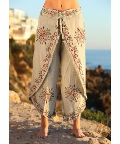 Ananda's Collection | Sage Embroidered Tulip-Hem Crop Pants - Women