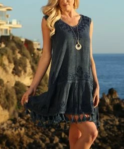 Ananda's Collection | Navy Swirl Tassel-Accent Sleeveless Shift Dress - Women -Ananda's Collection Shop zu83990370 alt 4 tm1579889732